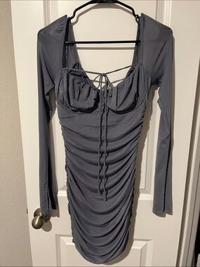 Garage Slate Gray Long-Sleeve Ruched Bodycon Dress